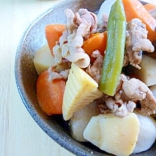 冷凍和風野菜と豚肉で簡単煮物
